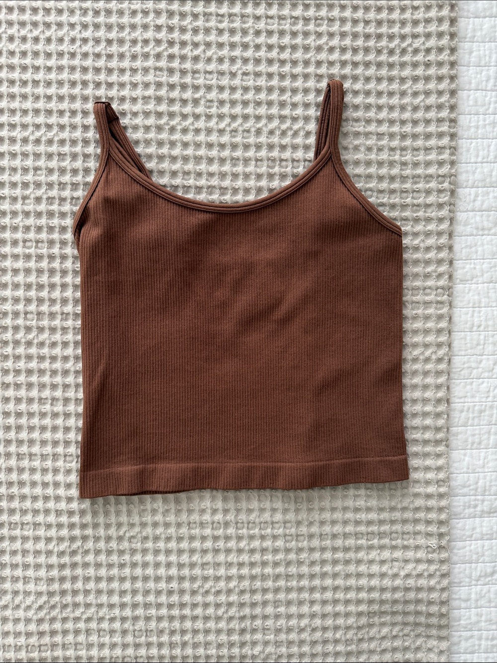 Brown Ribbed Spaghetti Strap Tank Top